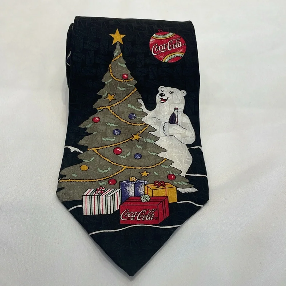 Coca-Cola Christmas Polar Bear Holiday Event Winter Tie Whimsical Casual Festive